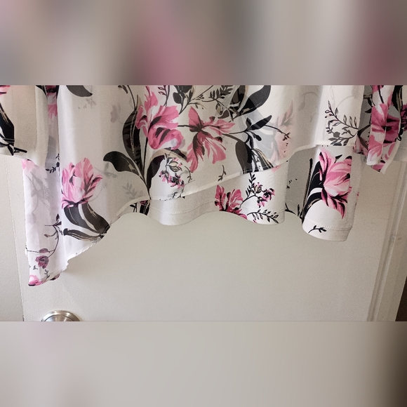 Sale! Susan Graver Floral V-Neck Liquid Knit Blouse - Pink and Black - Picture 2 of 6